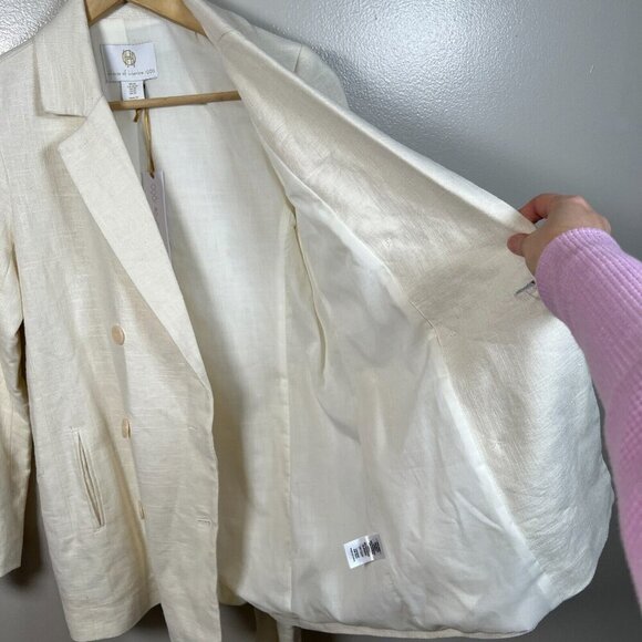 House of Harlow Linen Blend Blazer Jacket Size XS Ivory Double Breasted Tie - Picture 12 of 13